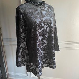 Blouse with rose detail. Black on black. Size L